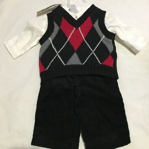 3-30 baby boys 3 pc set vest pants George argyle holiday newborn NB NWT